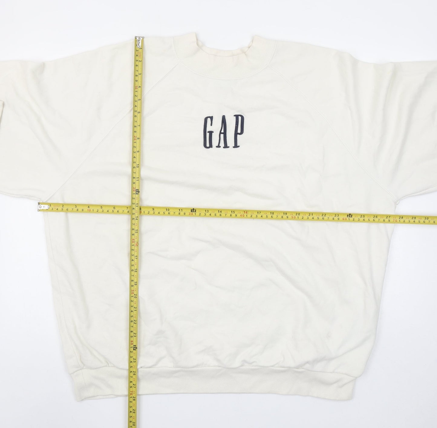 GAP Women Oversized Ivory Sweatshirt Medium Cotton Blend Logo Crew Neck