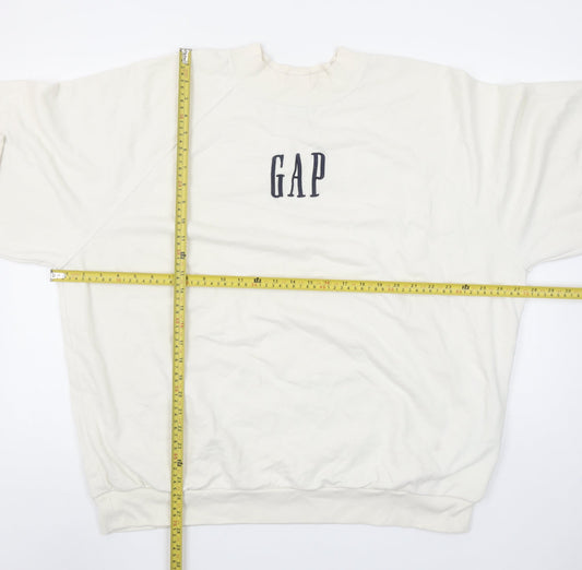 GAP Women Oversized Ivory Sweatshirt Medium Cotton Blend Logo Crew Neck