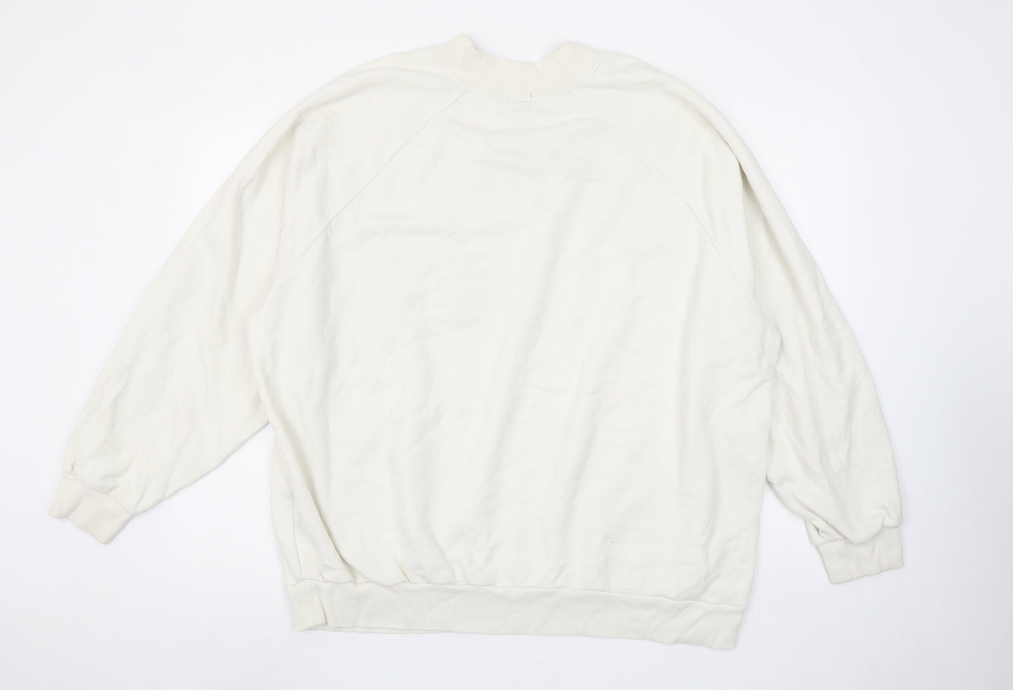 GAP Women Oversized Ivory Sweatshirt Medium Cotton Blend Logo Crew Neck