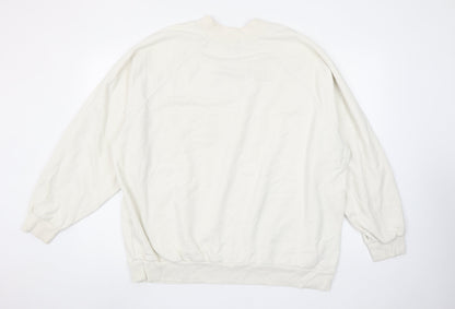 GAP Women Oversized Ivory Sweatshirt Medium Cotton Blend Logo Crew Neck