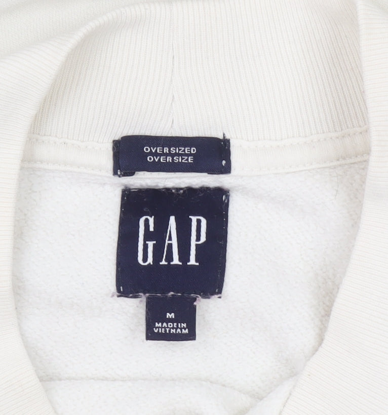 GAP Women Oversized Ivory Sweatshirt Medium Cotton Blend Logo Crew Neck