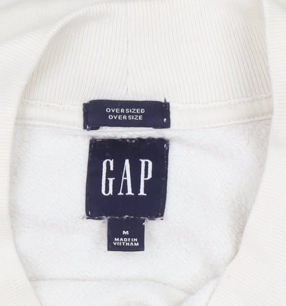 GAP Women Oversized Ivory Sweatshirt Medium Cotton Blend Logo Crew Neck