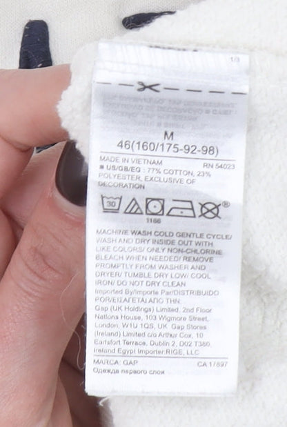 GAP Women Oversized Ivory Sweatshirt Medium Cotton Blend Logo Crew Neck