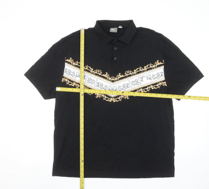 ASOS Men's Black Short Sleeve Polo Shirt M Gold Baroque Print