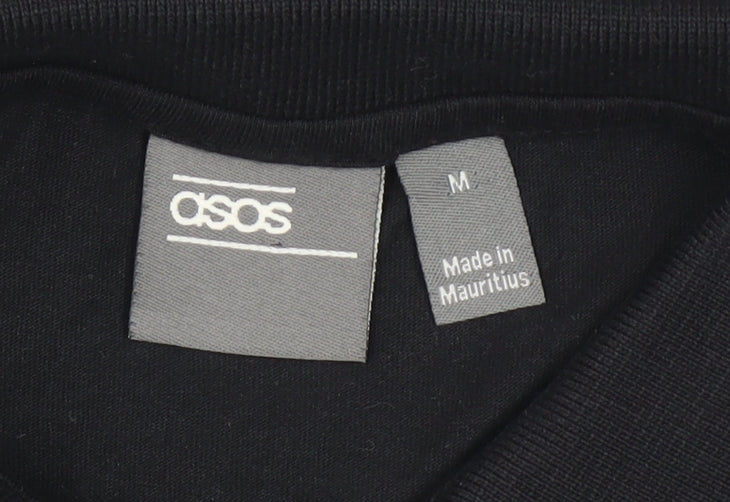 ASOS Men's Black Short Sleeve Polo Shirt M Gold Baroque Print