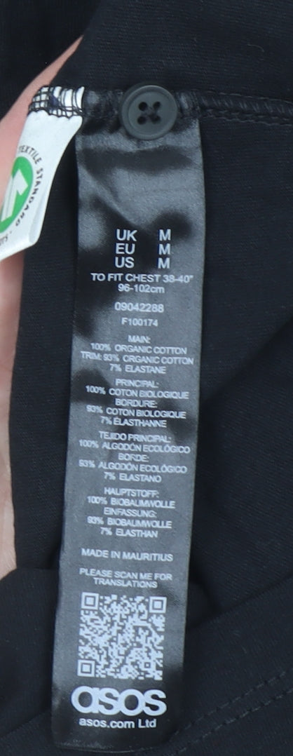 ASOS Men's Black Short Sleeve Polo Shirt M Gold Baroque Print