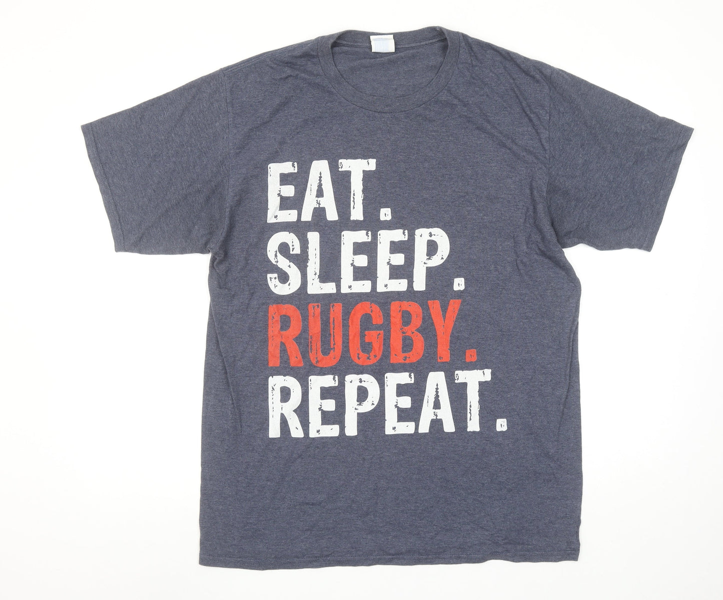 Port & Company Men's Blue 'Eat Sleep Rugby Repeat' Graphic T-Shirt L
