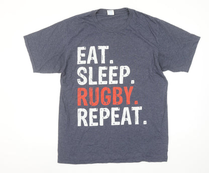 Port & Company Men's Blue 'Eat Sleep Rugby Repeat' Graphic T-Shirt L