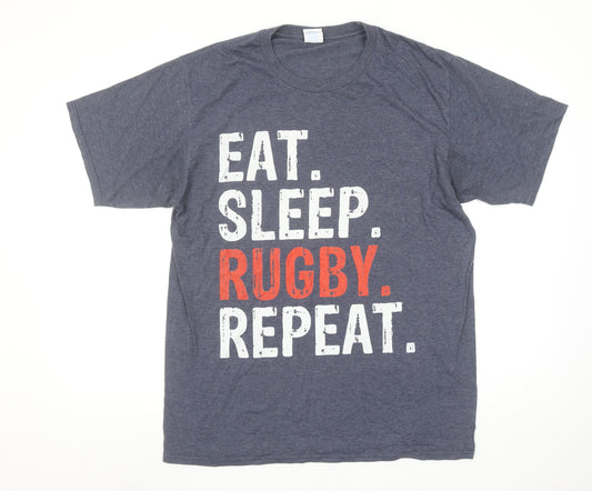 Port & Company Men's Blue 'Eat Sleep Rugby Repeat' Graphic T-Shirt L
