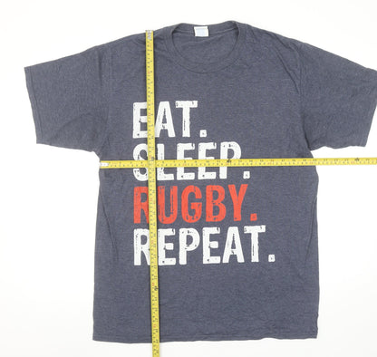 Port & Company Men's Blue 'Eat Sleep Rugby Repeat' Graphic T-Shirt L
