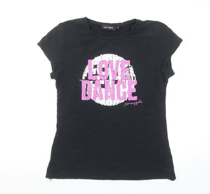 Girls UK Size L Pineapple Black Basic T-Shirt