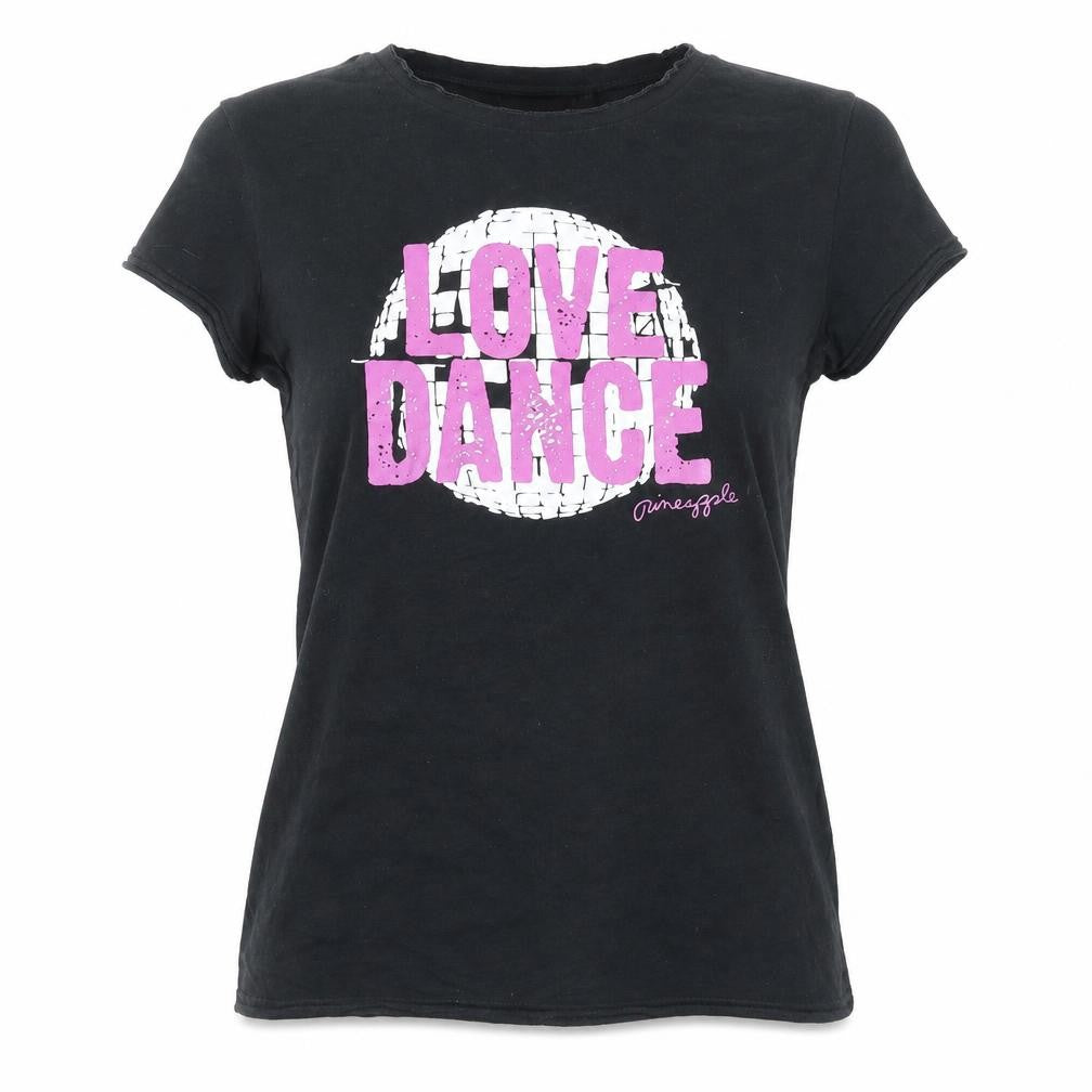 Front view of Pineapple girls’ black love dance graphic short sleeve t-shirt l