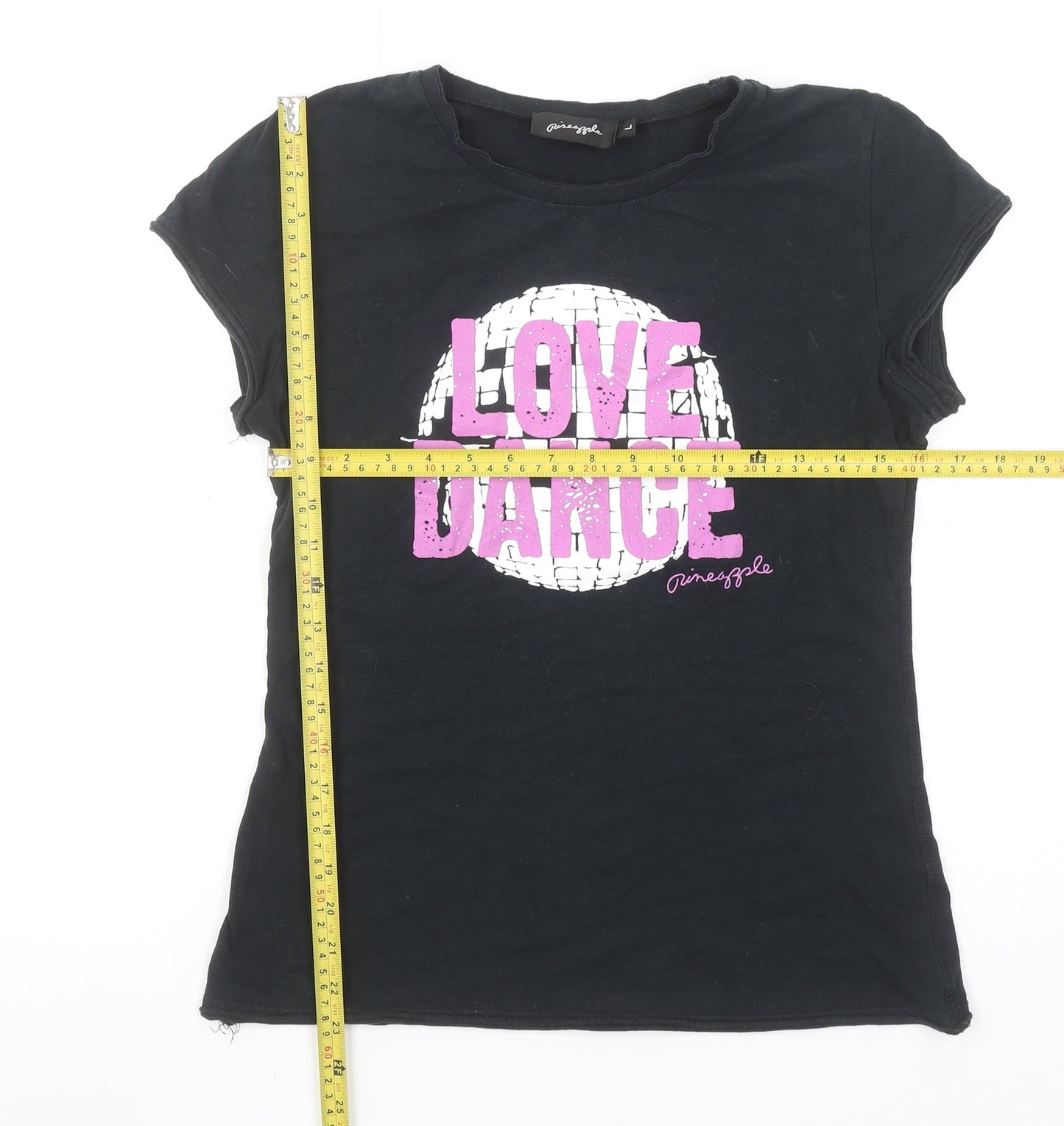 Girls UK Size L Pineapple Black Basic T-Shirt