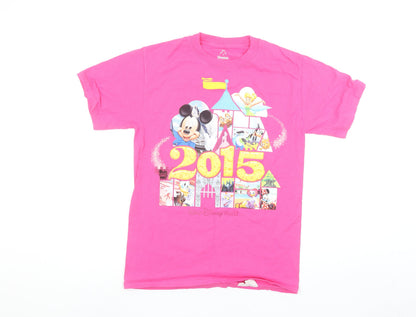 Womens UK Size S Disney Pink Basic T-Shirt
