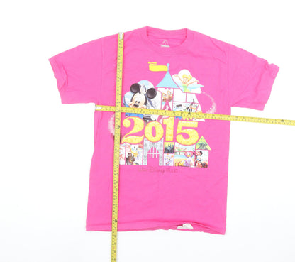 Womens UK Size S Disney Pink Basic T-Shirt
