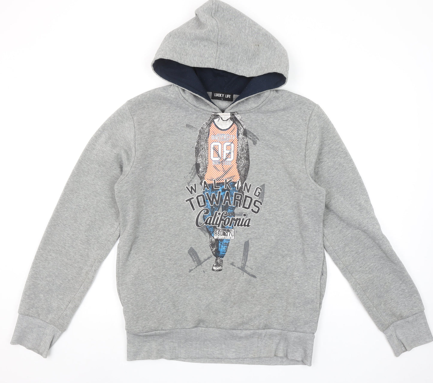 Boys UK Size L Lucky Life Grey Pullover Hoodie
