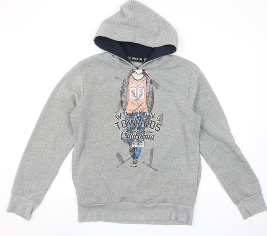Boys UK Size L Lucky Life Grey Pullover Hoodie