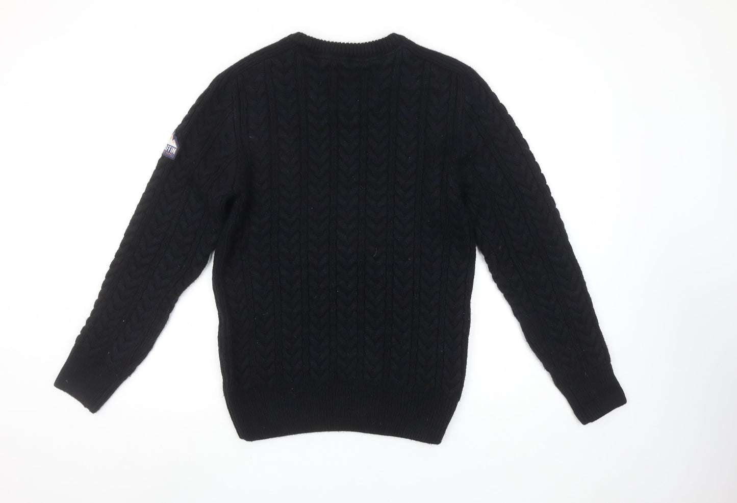 Paraffin Mens Black Medium Cable-Knit Crew Neck Jumper