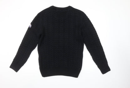 Paraffin Mens Black Medium Cable-Knit Crew Neck Jumper