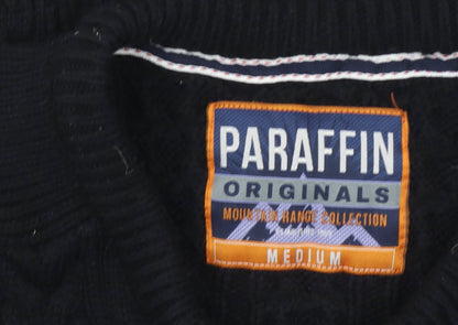 Paraffin Mens Black Medium Cable-Knit Crew Neck Jumper