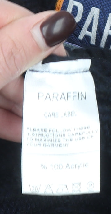 Paraffin Mens Black Medium Cable-Knit Crew Neck Jumper