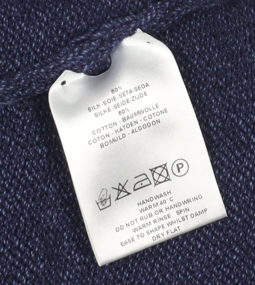 Jaeger Mens Blue Silk Cotton V-Neck Pullover Jumper XL