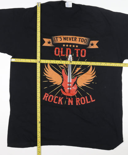 Port & Company Men's Black XL Rock 'N Roll Graphic Cotton T-Shirt