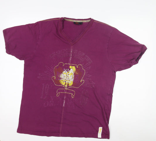Lonsdale Men's Purple Vintage Boxing Graphic V-Neck T-Shirt Size L