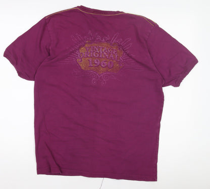 Lonsdale Men's Purple Vintage Boxing Graphic V-Neck T-Shirt Size L