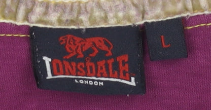 Lonsdale Men's Purple Vintage Boxing Graphic V-Neck T-Shirt Size L