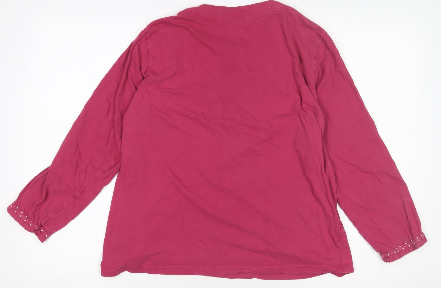Damart Women Pink Cotton Long Sleeve Henley Polka Dot Pyjama Top M