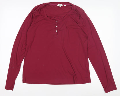 Fatface Womens Red Long Sleeve Henley T-Shirt Size 14
