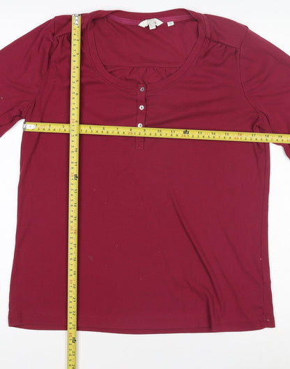 Fatface Womens Red Long Sleeve Henley T-Shirt Size 14