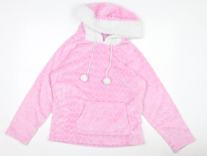 Foxbury Women Pink Fleece Hooded Nightshirt UK 12-14 Long Sleeve Winter