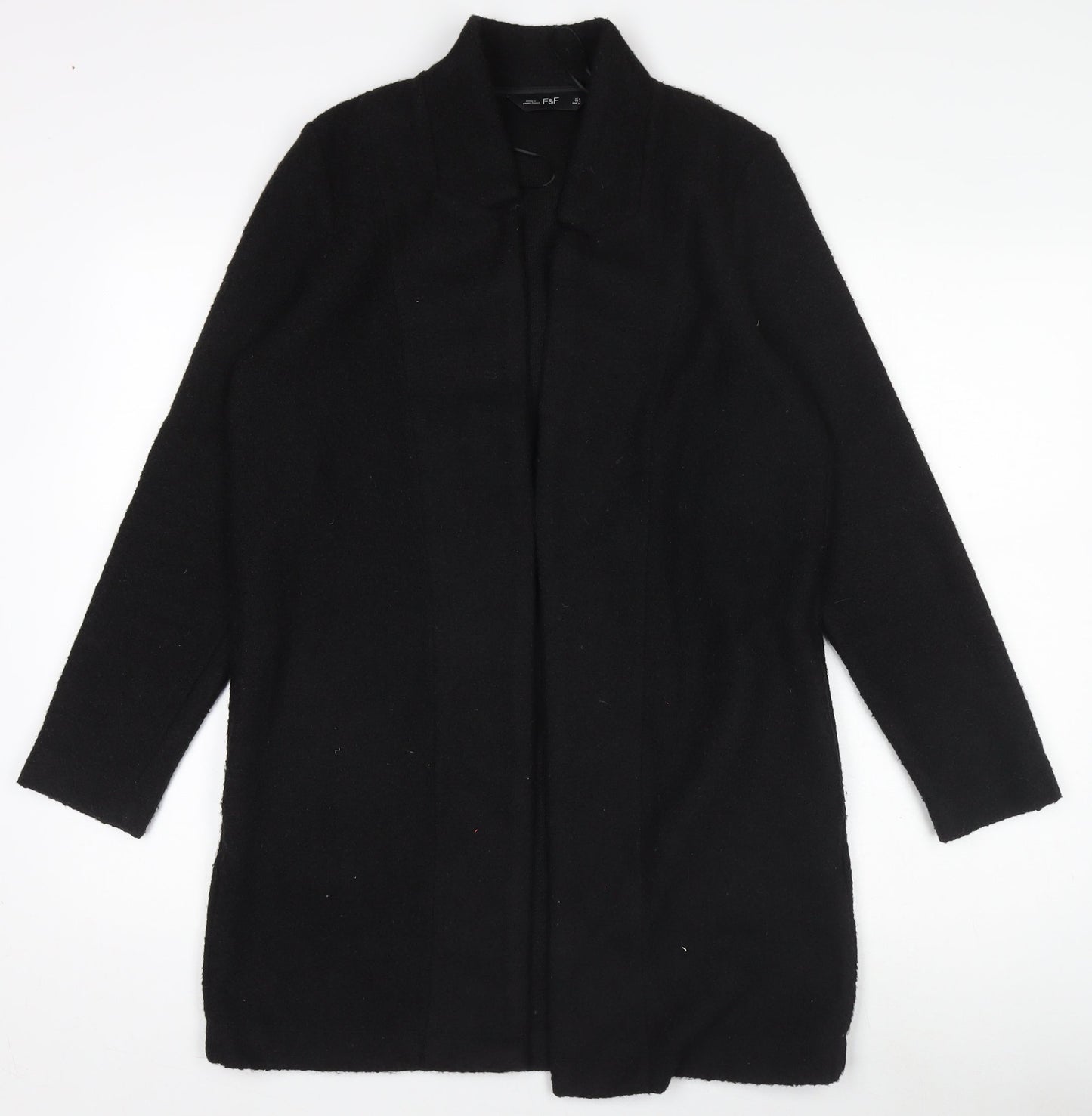 F&F Womens Black Coatigan Size 8 Regular Fit Mid-Length Polyester