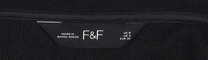 F&F Womens Black Coatigan Size 8 Regular Fit Mid-Length Polyester