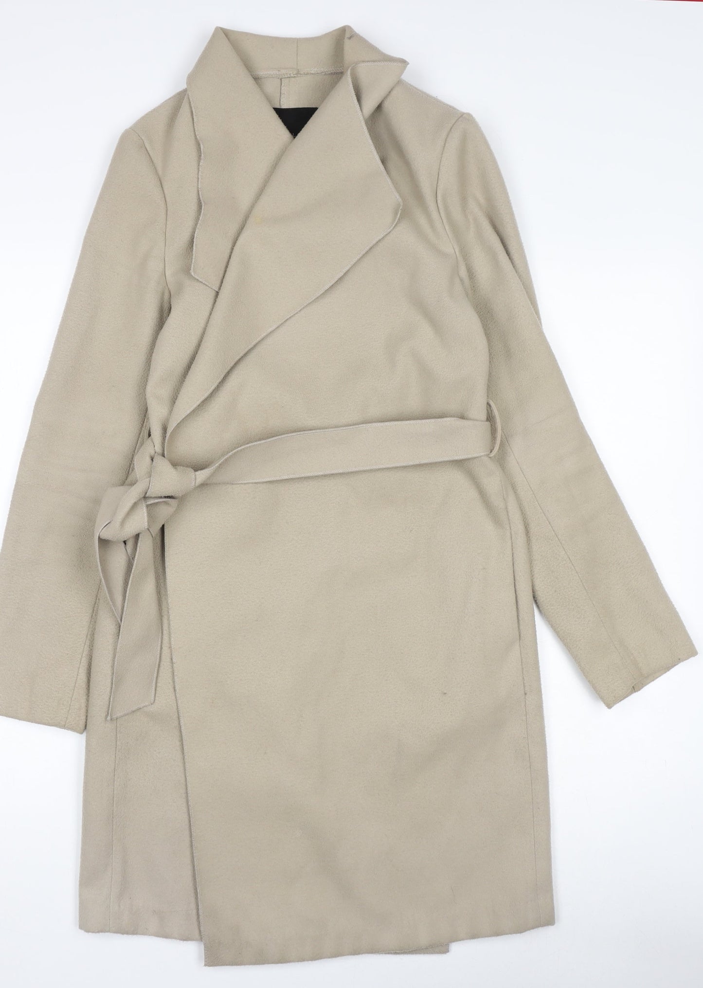 New Look Womens Beige Long Belted Trench Coat Size 8