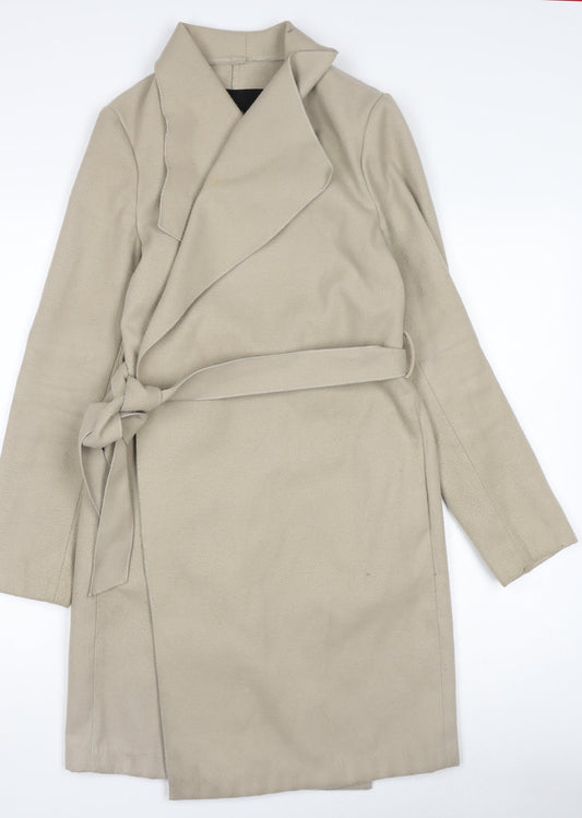 New Look Womens Beige Long Belted Trench Coat Size 8