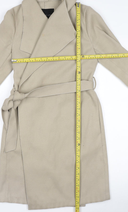 New Look Womens Beige Long Belted Trench Coat Size 8