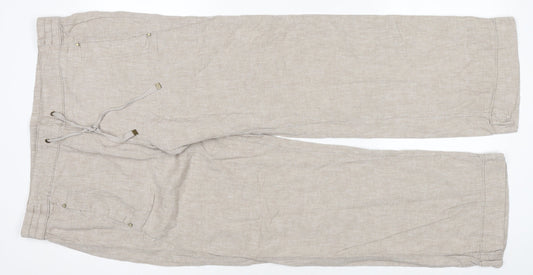 George Women's Beige Linen Blend Wide Leg Drawstring Trousers Size 14
