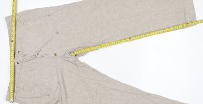 George Women's Beige Linen Blend Wide Leg Drawstring Trousers Size 14