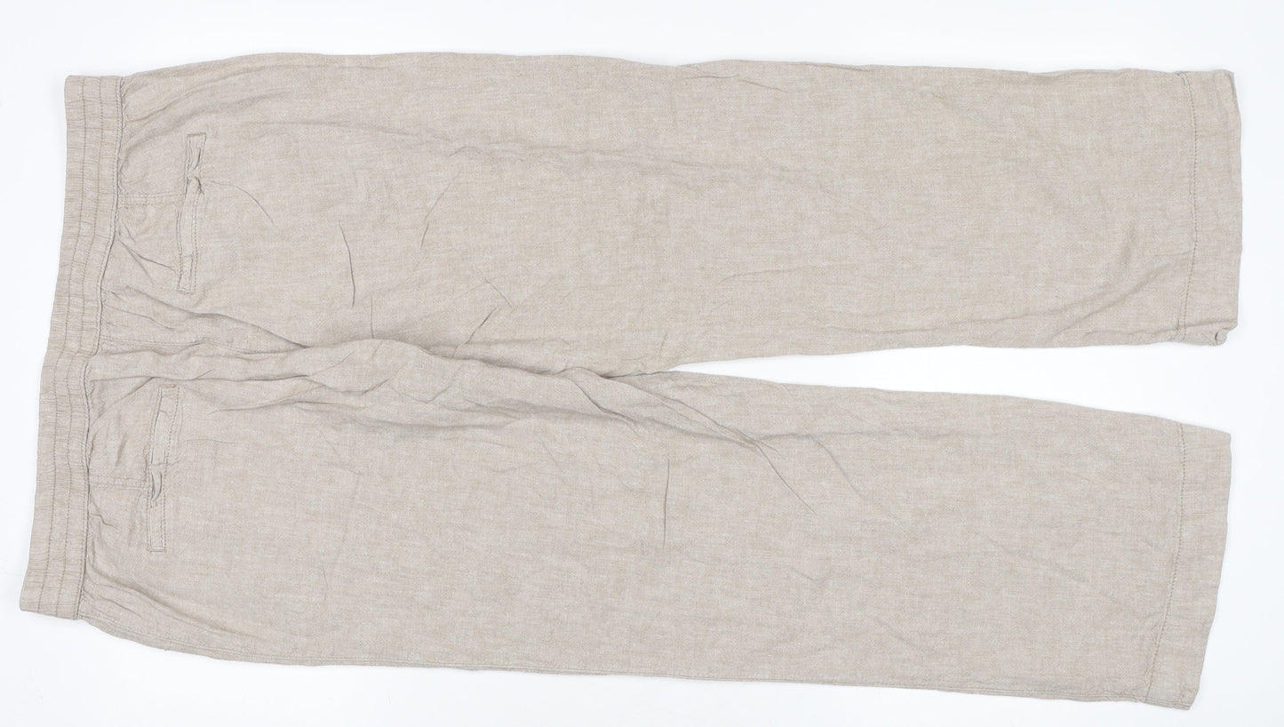 George Women's Beige Linen Blend Wide Leg Drawstring Trousers Size 14