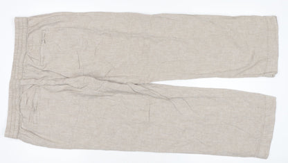 George Women's Beige Linen Blend Wide Leg Drawstring Trousers Size 14