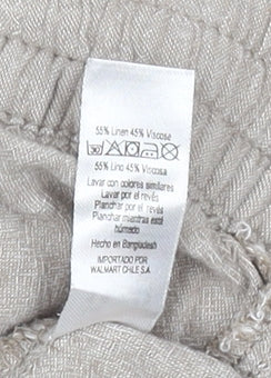 George Women's Beige Linen Blend Wide Leg Drawstring Trousers Size 14