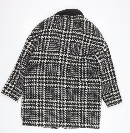 Esprit Women's Black Houndstooth Wool Blend Mid-Length Overcoat UK 14