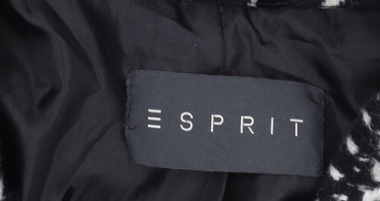 Esprit Women's Black Houndstooth Wool Blend Mid-Length Overcoat UK 14