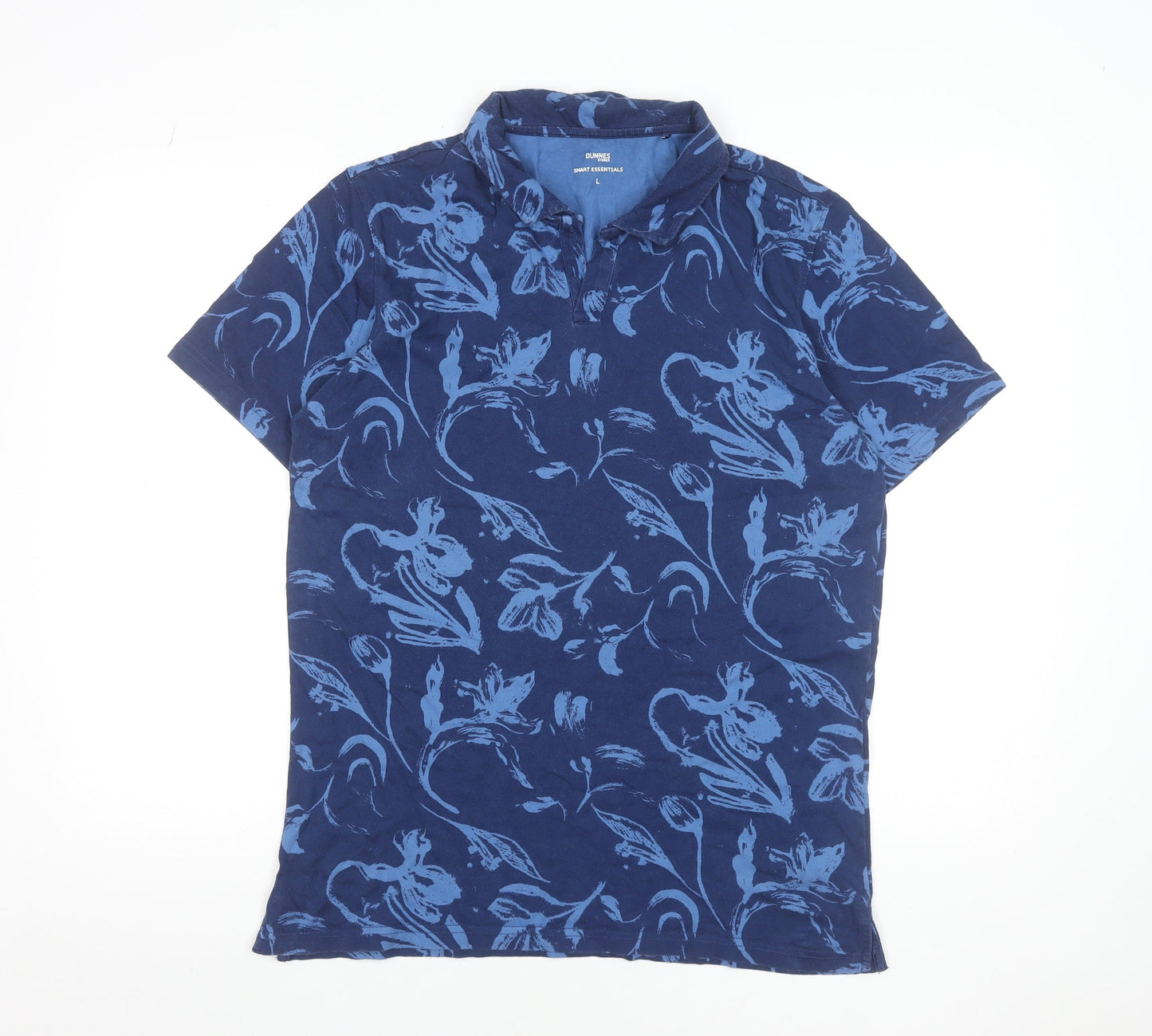 Dunnes Stores Men's Blue Floral Cotton Short Sleeve Polo Shirt L