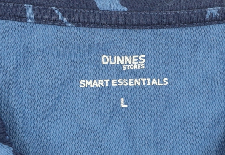 Dunnes Stores Men's Blue Floral Cotton Short Sleeve Polo Shirt L