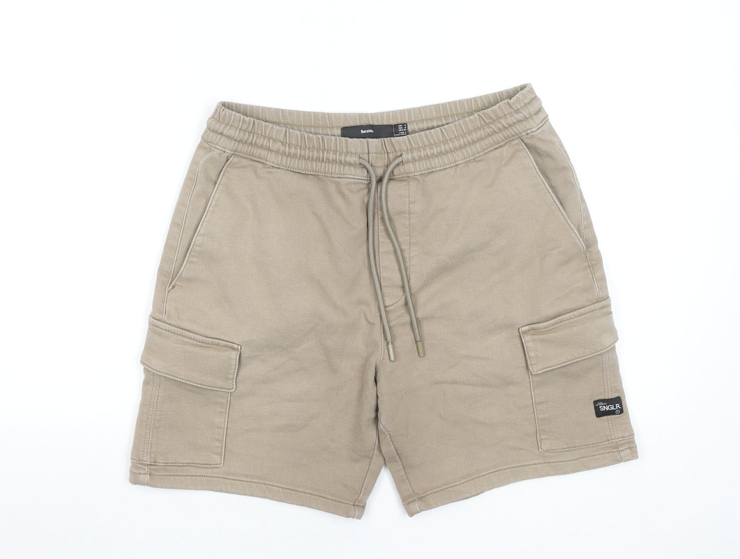 Bershka Men's Beige Cargo Shorts Size M Cotton Blend Casual