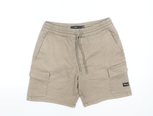 Bershka Men's Beige Cargo Shorts Size M Cotton Blend Casual